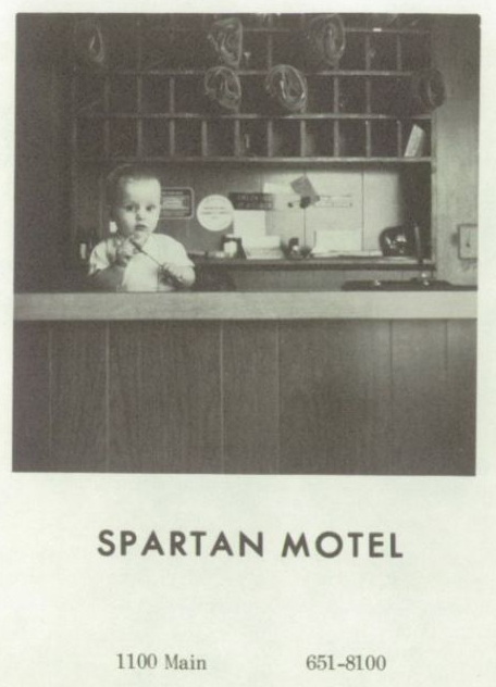 Downtown Inn (Spartan Motel, Spartan Inn) - 1972 High School Yearbook Ad (newer photo)